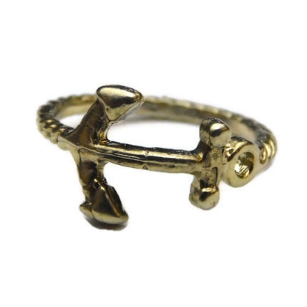 14k Solid Yellow Gold Anchor #5 Ring !! - image 3